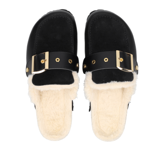 Hey Marly HM33-0009 CLOAFER FUR sandals in black