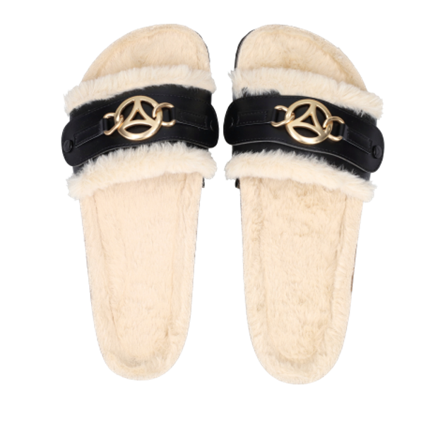 Hey Marly HM10-0031 CASUAL CORK FUR sandals in black