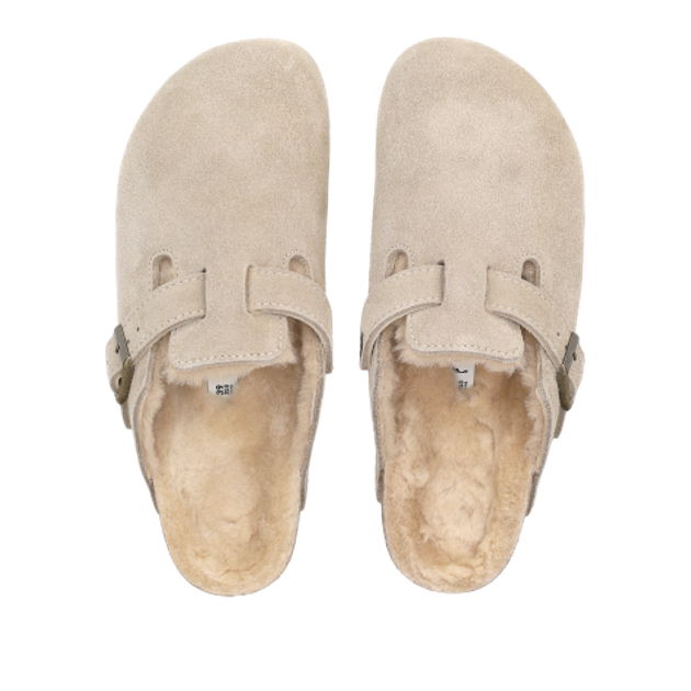 Birkenstock 1028299 BOSTON SHEARLING SUEDE LEATHER slippers in beige