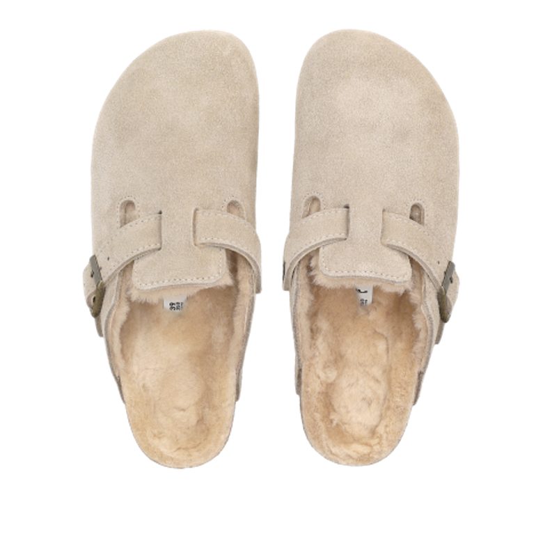 Birkenstock 1028299 BOSTON SHEARLING SUEDE LEATHER slippers in beige