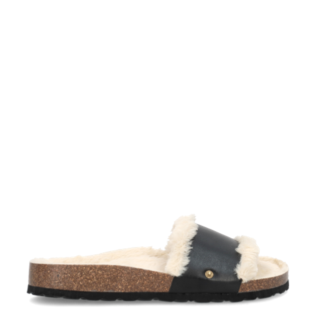 Hey Marly HM10-0031 CASUAL CORK FUR sandals in black
