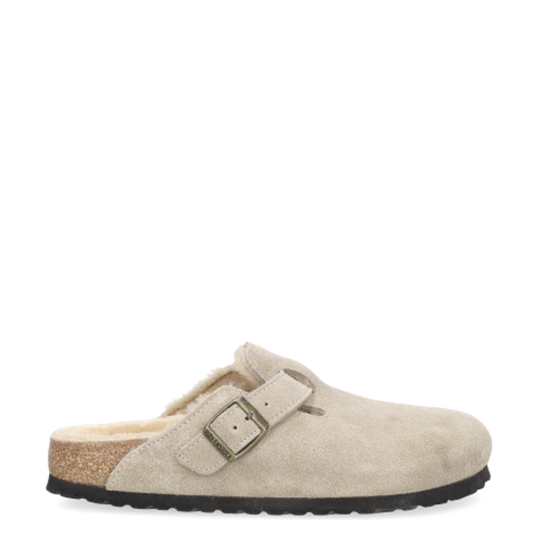 Birkenstock 1028299 BOSTON SHEARLING SUEDE LEATHER slippers in beige