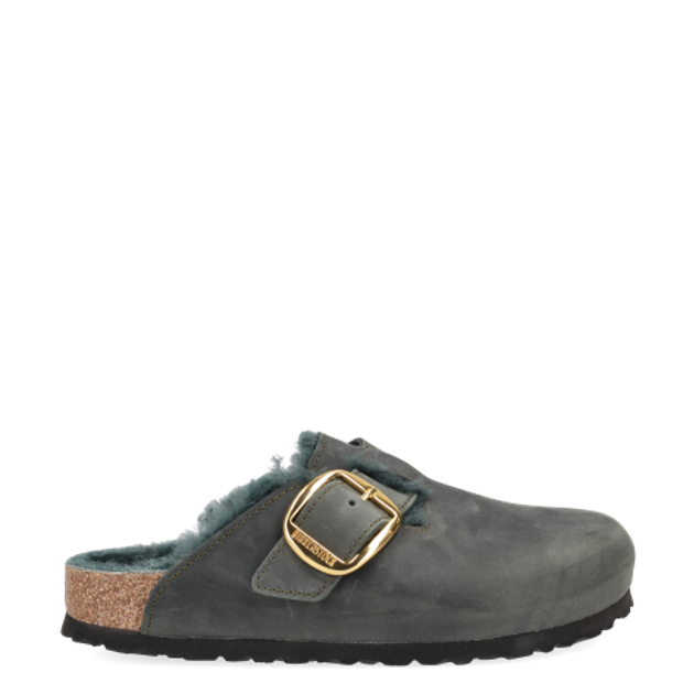 Birkenstock 1028061 BOSTON BIG BUCKLE SHEARLING OILED LEATHER slippers in green