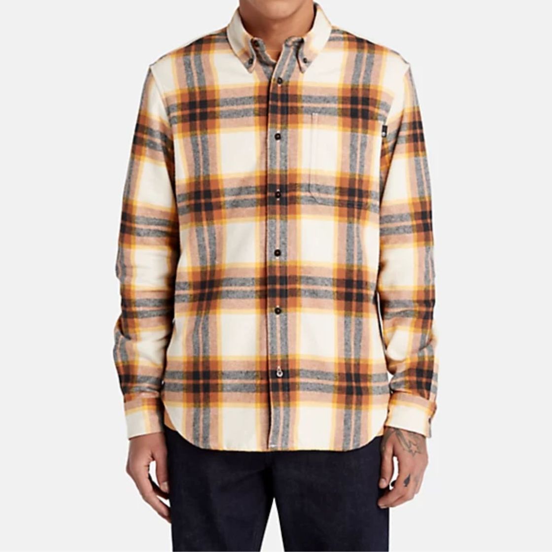 Timberland A6GKH LS Heavy Flannel Plaid W - Brown / Mustard Yellow - Front View