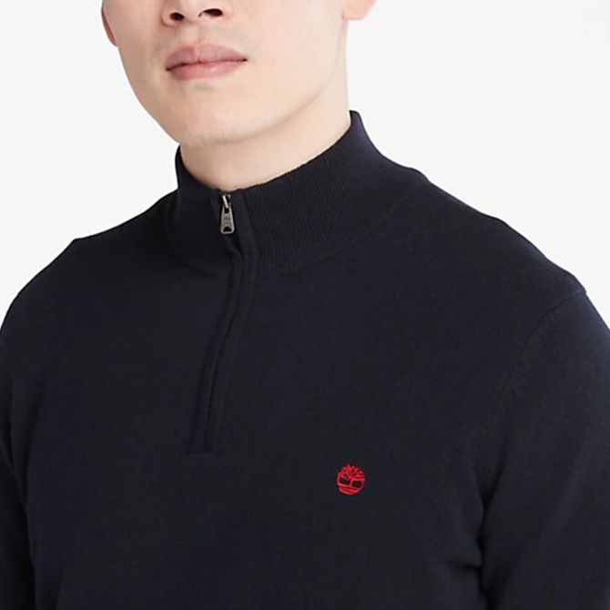 Timberland A2BF6 Merino 1/2 Zip Sweater D - Blue - Side View