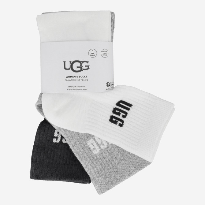 UGG Australia QUINLIN LOGO QUARTER 3-PACK - White, Assorted - Front View